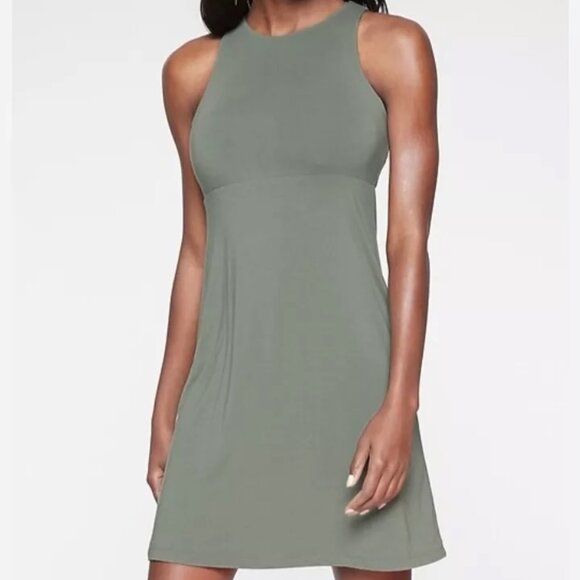 NWT‎ Athleta Eucalyptus Olive High Neck Thera Dress Size M - Picture 1 of 8